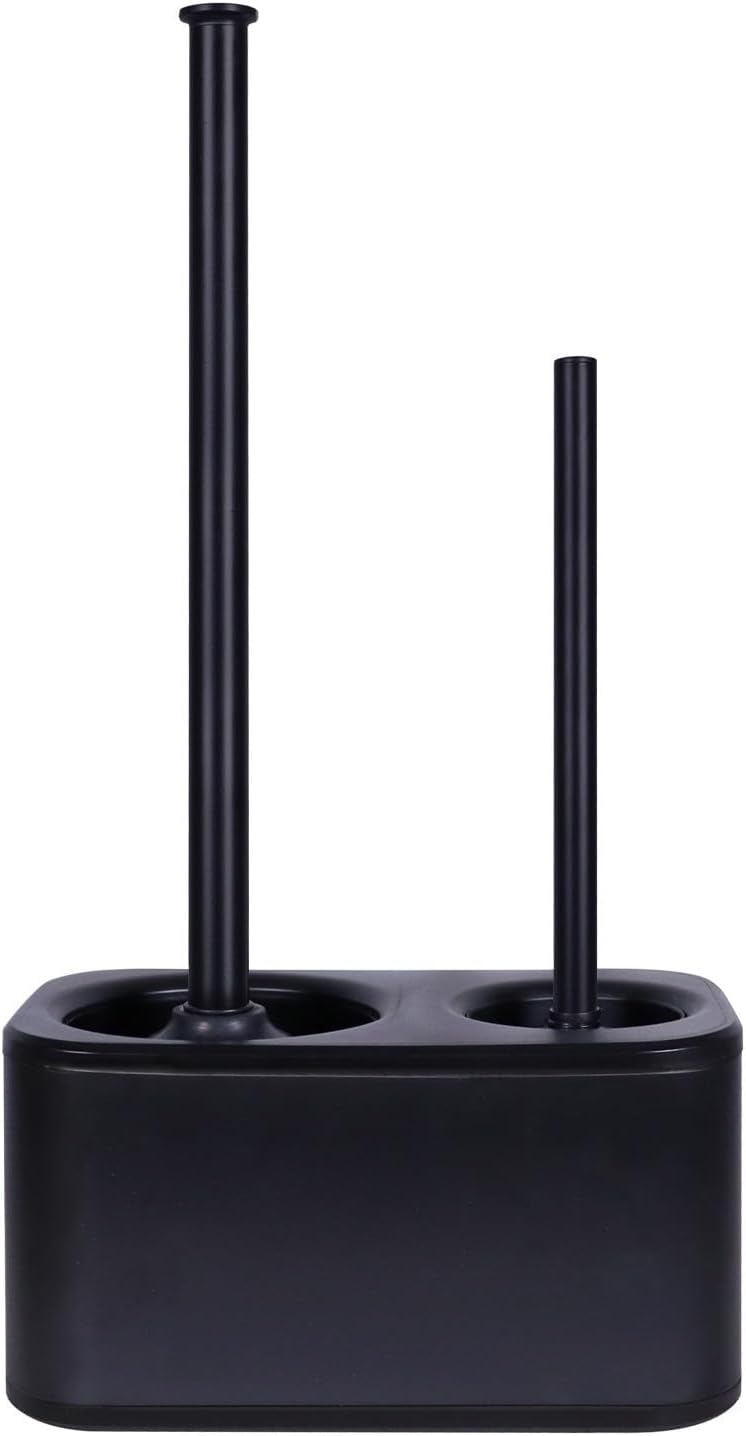 Blue Donuts Toilet Brush and Plunger Set with Holder, Sleek Minimalist Modern Black Bathroom Accessories Toilet Plunger and Toilet Bowl Brush Combo