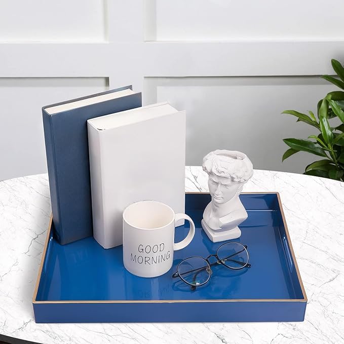 MAONAME Royal Blue Decorative Tray, Rectangular Serving Tray with Handles