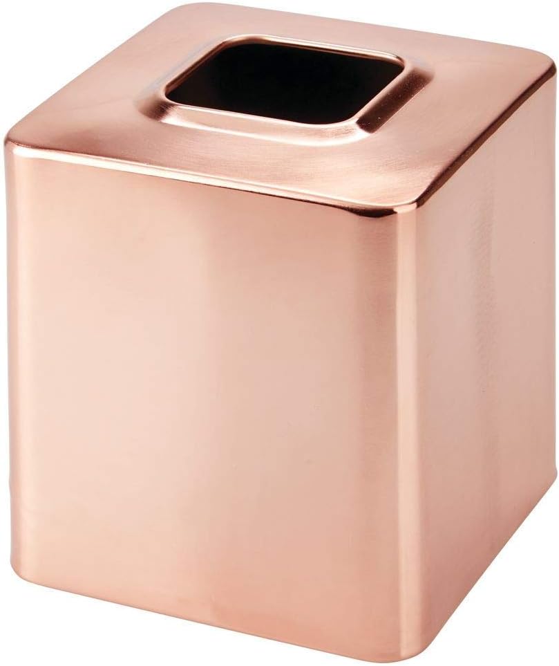 mDesign Minimalistic Rose Gold Square Steel Tissue Box Cover for Bathroom - Modern Holder/Dispenser for Paper Facial Tissues - Avia Collection