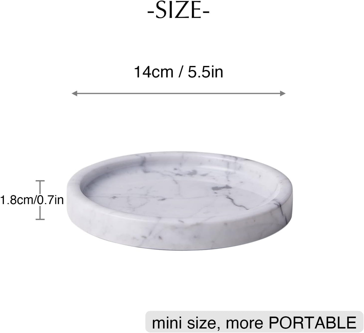 Italian 100% Marble Round Vanity Tray 5.5'', Decorative & Fruit Serving Trays for Bathroom, Kitchen, Nightstand, Jewelry Ring Dish Holder, Table Accents Decor, White