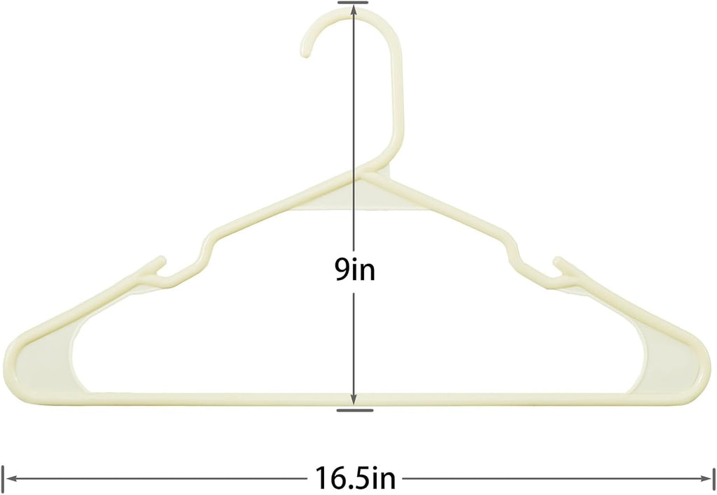 VECELO 25 Pack Plastic Hangers-Clothes Hangers Set with Shoulder Non Slip Notches for Closet Space Saving-Heavy Duty Coat Hanger,Beige