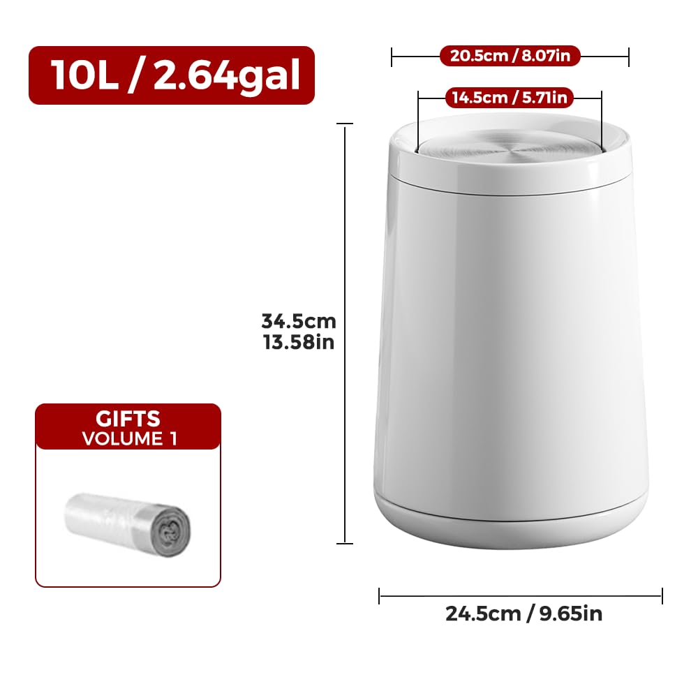 10L/2.6Gal Bathroom Trash Can,Swing Lid Trash Can