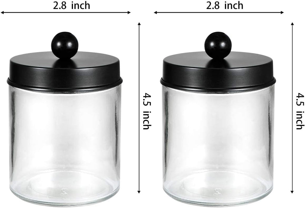 Amolliar Apothecary Jar Qtip Holder w/Metal Lid Glass,Glass, Black 2Pack