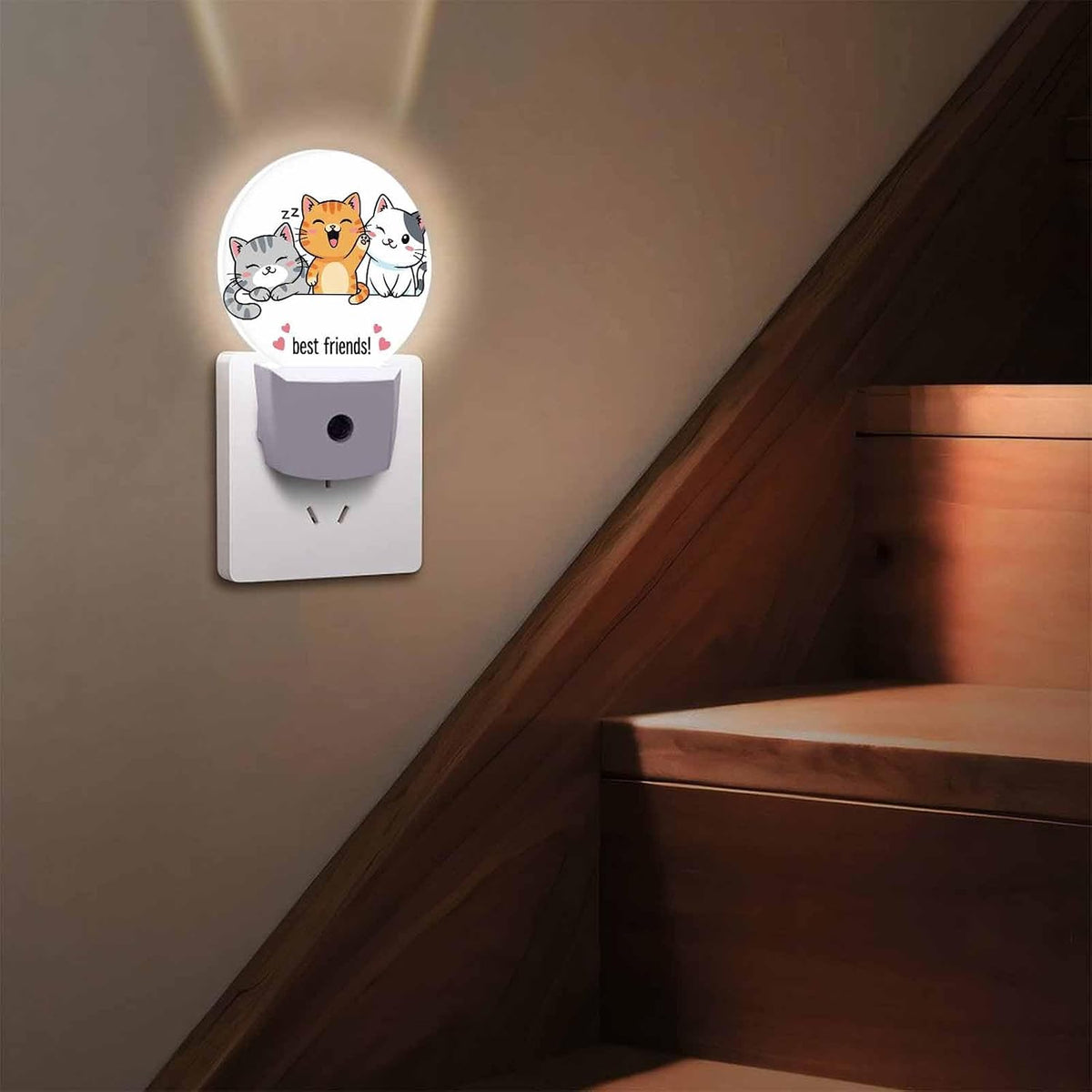 Round LED Night Light,Gray White Black Orange Cats LED Night Light Plug into Wall with Dusk to Dawn Light Sensor White Energy Efficient Nightlight for Bedroom Hallway Living Room Kitchen