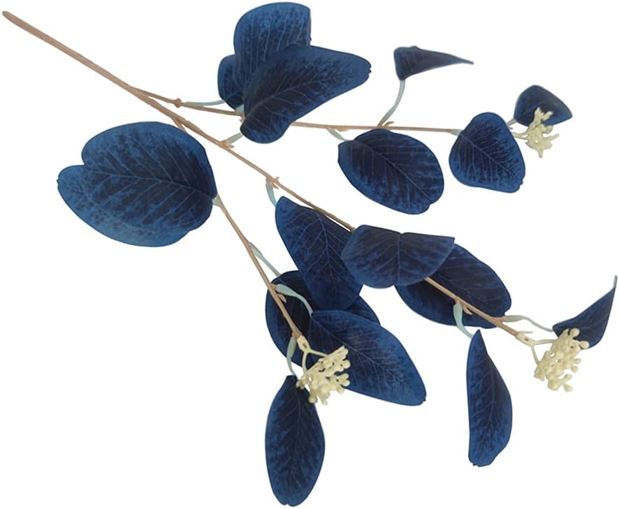 4Pcs Artificial Eucalyptus Leaves Stems Faux Eucalyptus Plant Branches for Vase Filling Home Decoration Flowers Wedding Holiday Arrangement (Royal Blue)