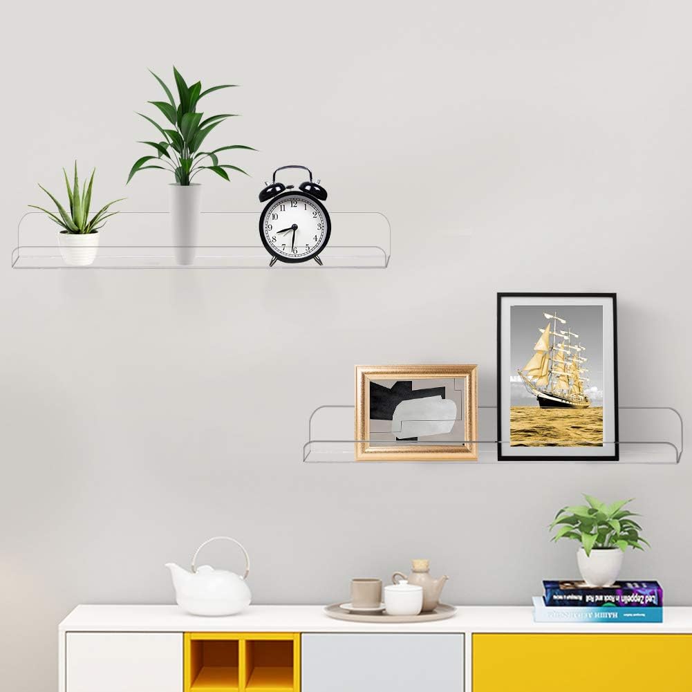 Weiai Clear Acrylic Shelves 15" Invisible Floating Wall Mount Display Bookshelf