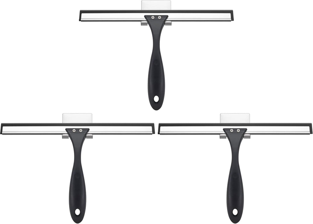 AmazerBath Squeegee for Shower Glass Door, Shower Squeegee for Glass Doors - All-Purpose Squeegee with Hook for Shower Doors, Windows, Mirrors, Tiles and Car Glass, 10 Inches (Pack of 3)
