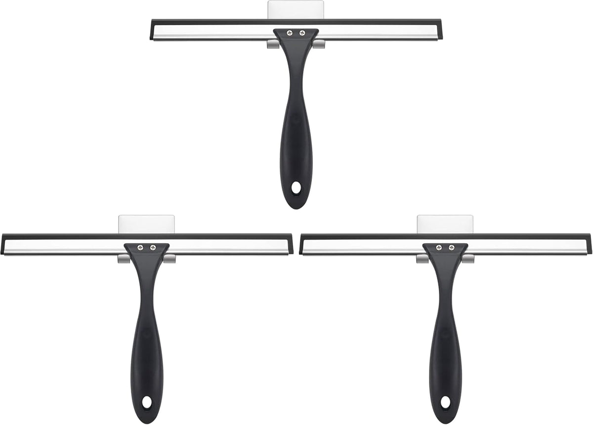 AmazerBath Squeegee for Shower Glass Door, Shower Squeegee for Glass Doors - All-Purpose Squeegee with Hook for Shower Doors, Windows, Mirrors, Tiles and Car Glass, 10 Inches (Pack of 3)