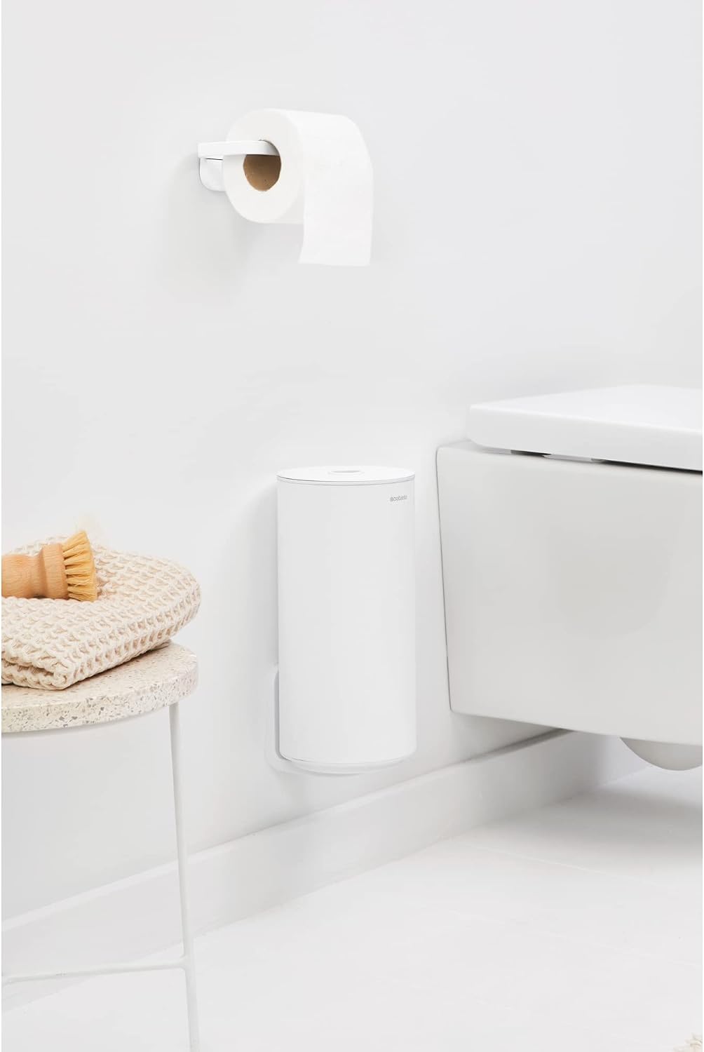 Brabantia Mindset Toilet Roll Dispenser (Mineral Fresh White) Anti-Rust, Discreet Bathroom Tissue Holder, 2 Spare Rolls (Ø 5.37") Wall-Mountable Tidy Storage