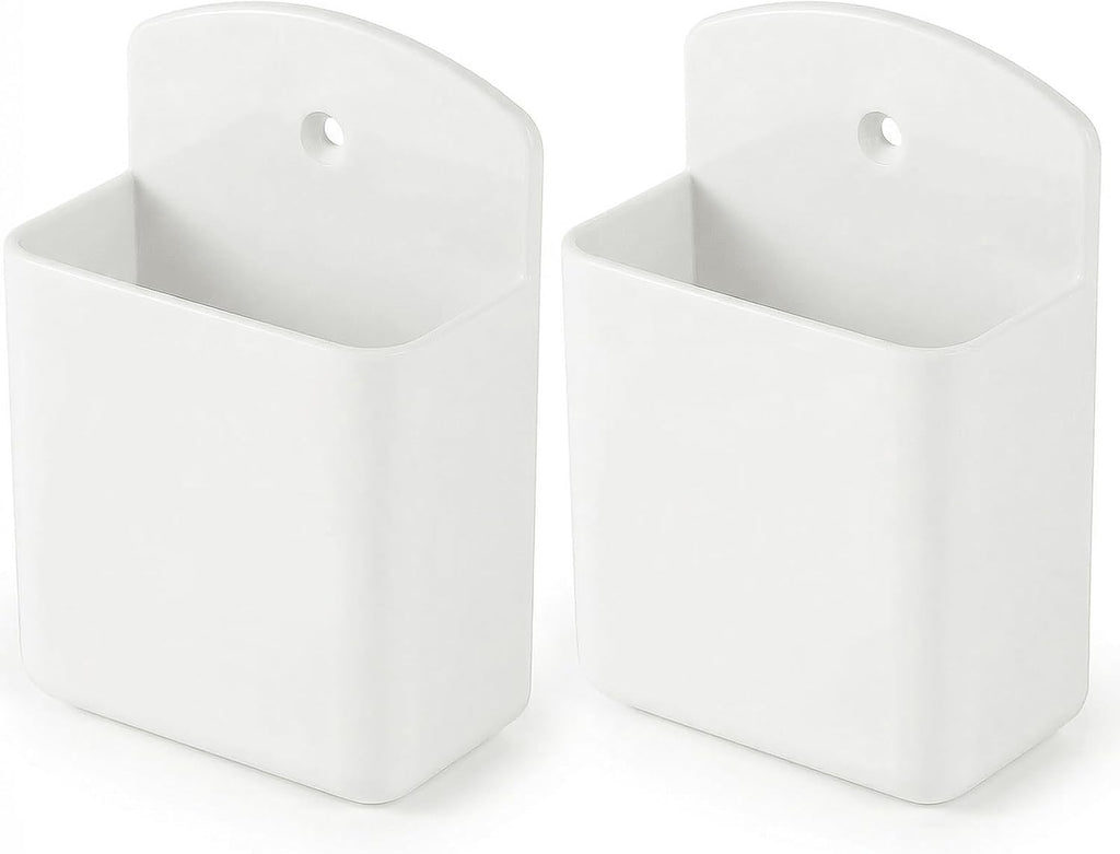 2 Pack White Remote Control Holder, Self adhesive Wall Mount Storage Box for TV and Air Conditioner Remote Controls, Pen Holder Organizers and Accessories for Home Office School
