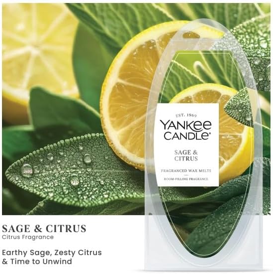 Yankee Candle Scented Wax Melts for Wax Warmers, Long Lasting Home Fragrance, Odor Eliminating Wax Cubes, Sage & Citrus, 6 Count (Pack of 2)