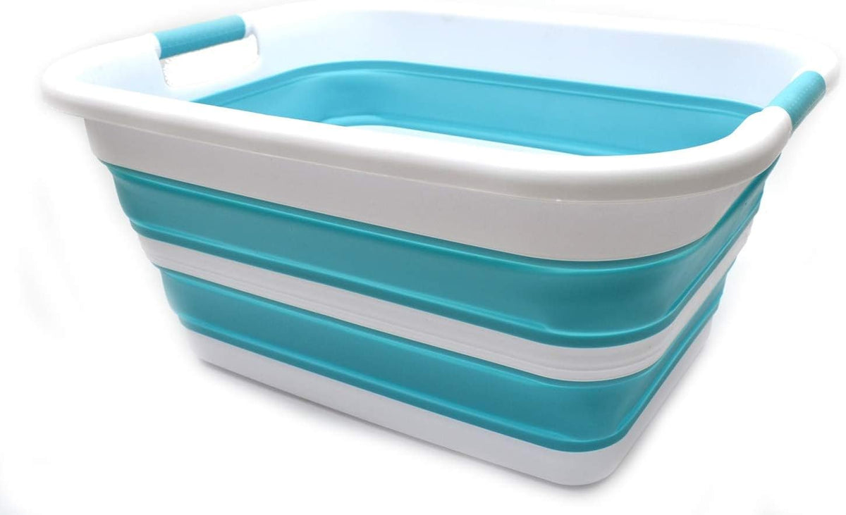 SAMMART 41L(10.8 gallon) Collapsible Plastic Laundry Basket-Foldable Pop Up Storage Container-Portable Washing Tub-Space Saving Basket,Water capacity 31L(8.2 gallon) (1, Bright Blue)