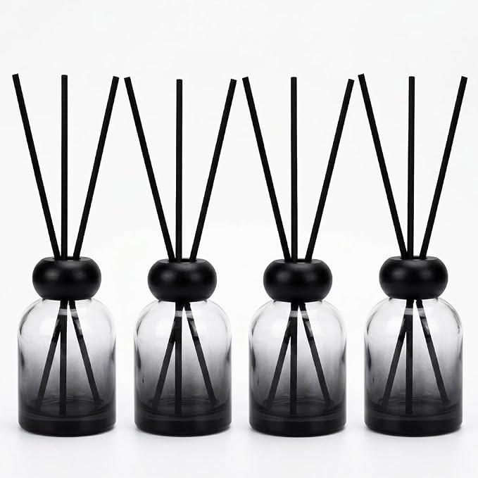 4 Pack 120ml Empty Reed Diffuser Bottles with 20 Reed Sticks, Clear Glass Diffuser Set with Wooden Caps for DIY Home Fragrance, Bathroom, Bedroom and Office (4, Gradient Gray)