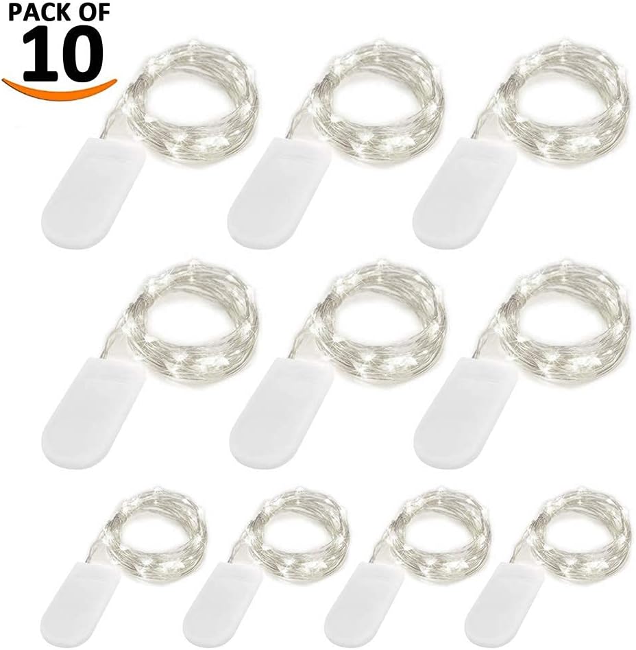 LIIDA [10-Pack] LED String Lights, 6.6FT LED Moon Lights 20 Led Micro Lights On Silver Copper Wire (Batteries Include) for DIY Wedding Centerpiece, Table Decoration, Party (Cool White)