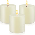 Pillar Candle Set 3, 3 x 3 inch Ivory, Decorated Rustic Dinner unscented Candles, Ideal for Wedding or Large for Home interiors