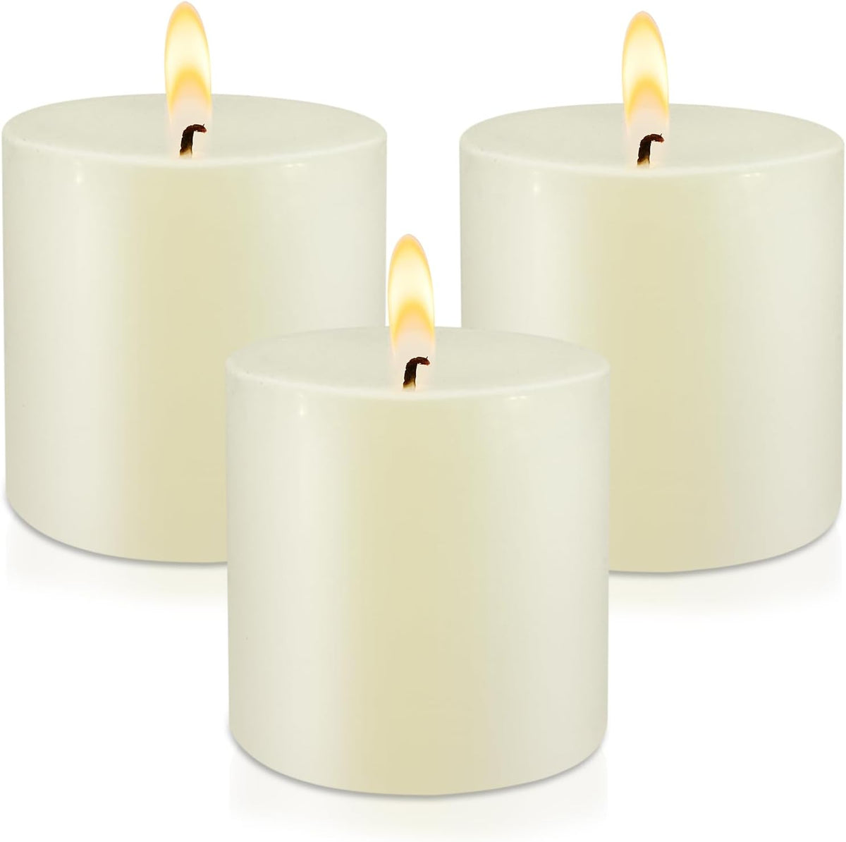 Pillar Candle Set 3, 3 x 3 inch Ivory, Decorated Rustic Dinner unscented Candles, Ideal for Wedding or Large for Home interiors