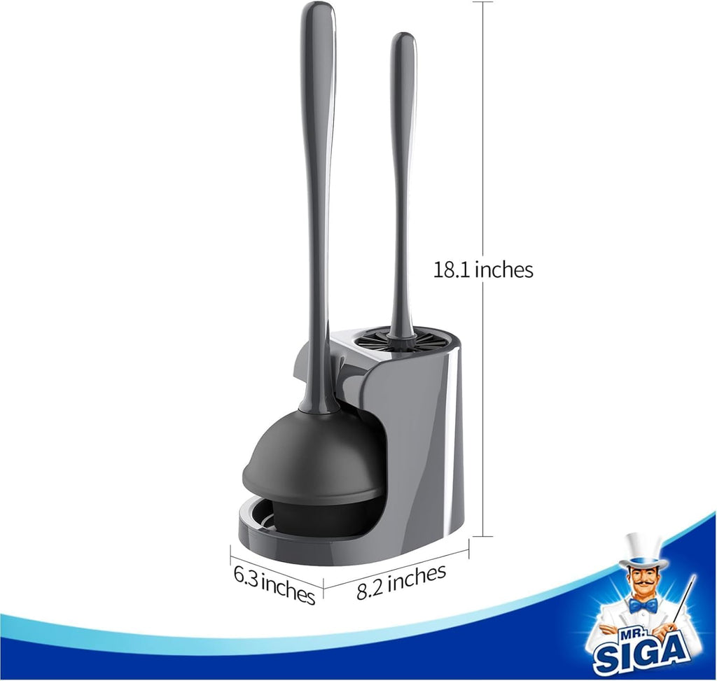 MR.SIGA Toilet Plunger and Brush Combo for Toilet Cleaning, Gray, 2 Set