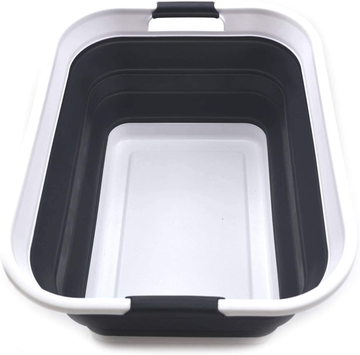 SAMMART 42L(11 gallon) Collapsible Plastic Laundry Basket-Foldable Pop Up Storage Container-Portable Washing Tub-Space Saving Basket,Water capacity 34L(9 gallon) (1 Rectangular - strengthen, Black)
