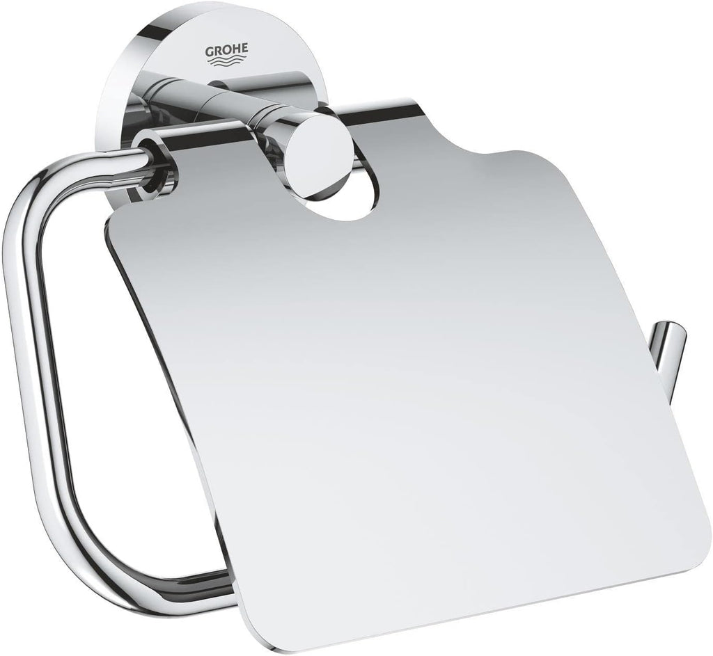 GROHE 40367001 Essentials Wall-Mounted Toilet Paper Holder with Cover, Starlight Chrome