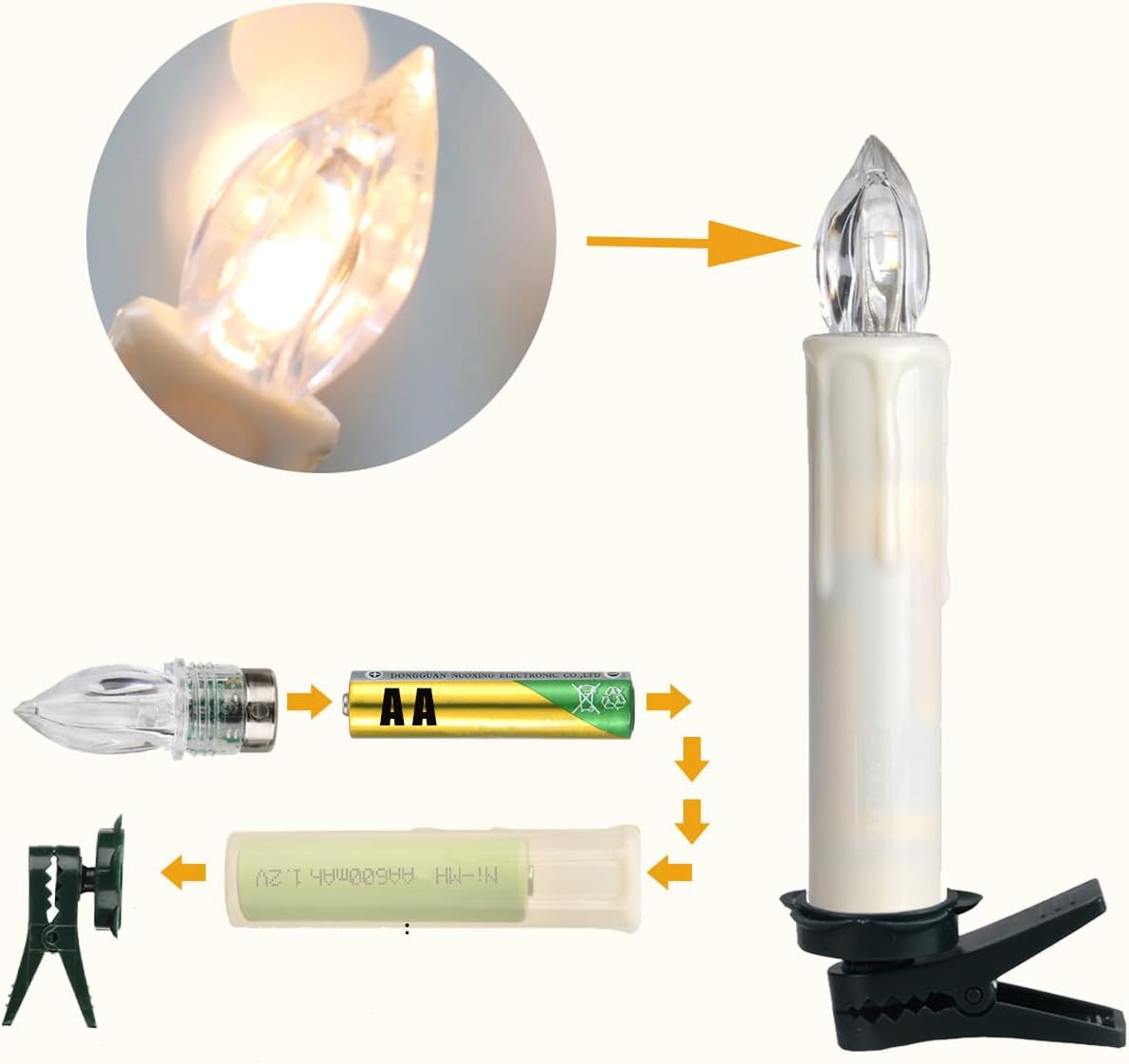 LED Taper Candles Flameless Candle X-D Remote Control LED Candlesticks Battery Candle Sticks for Harry Potter Party Decoration Wedding Christmas Home Decor, 4'', Ivory,Pack of 10