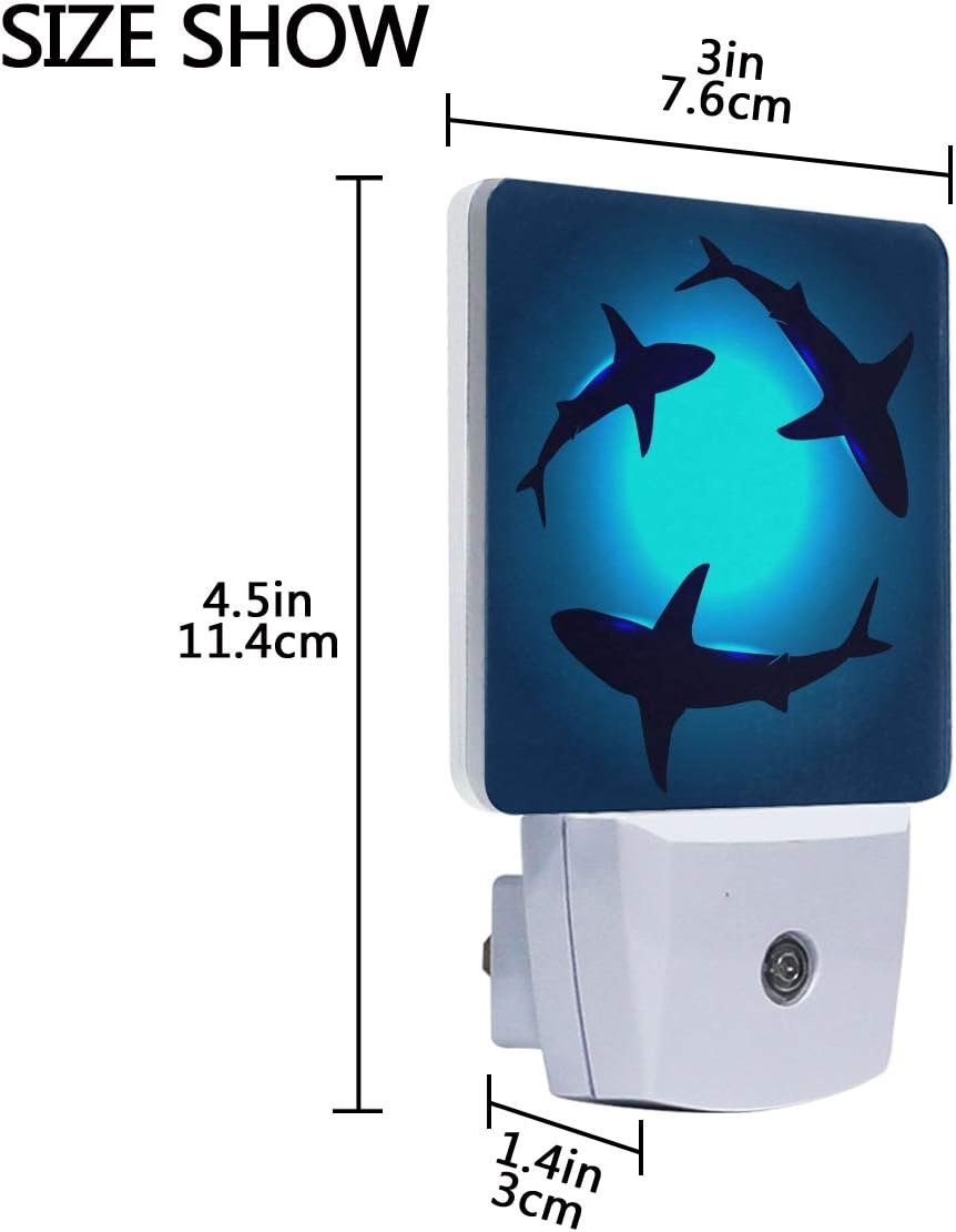 Naanle Set of 2 Floating Shark Blue Ocean Water Auto Sensor LED Dusk to Dawn Night Light Plug in Indoor for Adults