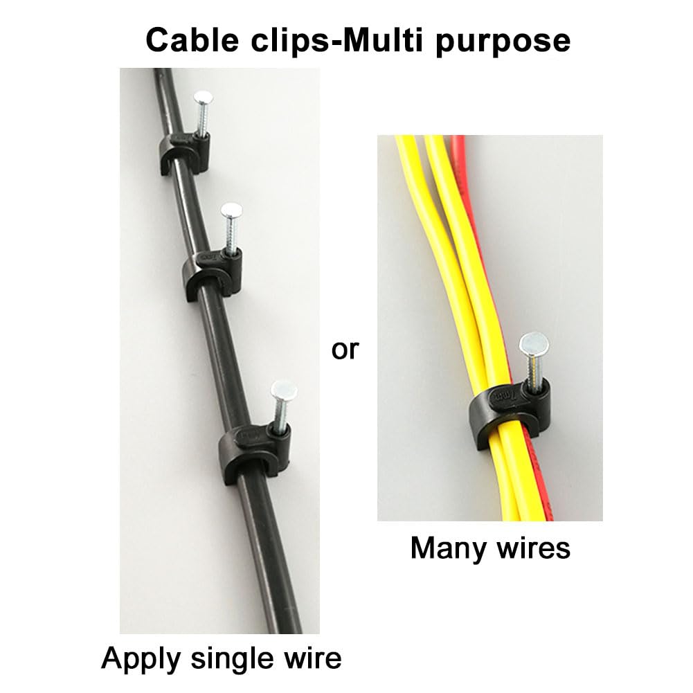 HS Cable Clips 10mm with Steel Nail 200 Pieces Black,Ethernet Management U Shaped Wire Cord Staples Hooks for Outdoor Wall,Coax Cat8 RG8 Cable Extension Fasteners