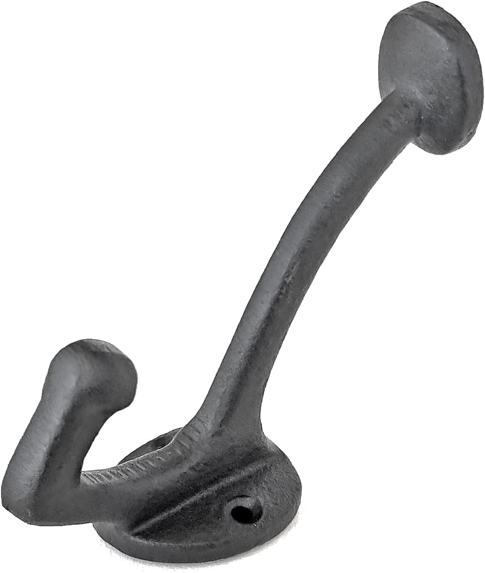 Ambipolar 5-Pack Vintage Decorative Cast Iron Wall Mounted Coat Hooks, Heavy Duty Black Hooks for Coats, Hats, Purse, Towels, Modern Farmhouse Decorative Hooks Black
