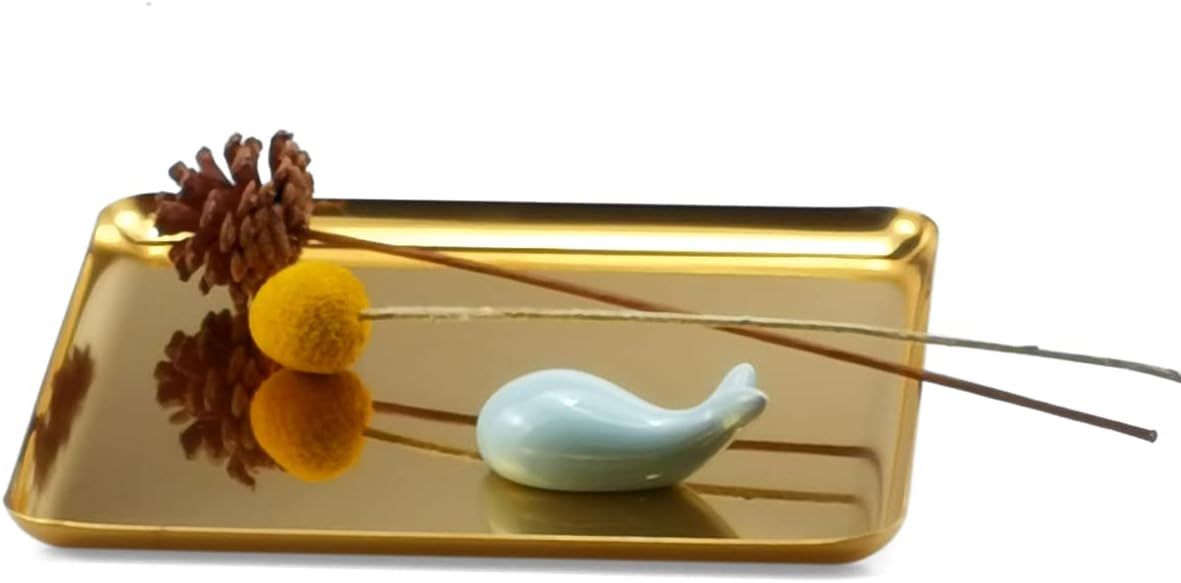 FREELOVE Metal Decorative Tray, Catchall Trays for Candle Tools Napkin Holder, Perfume Jewelry Organizer Makeup Trinket Dish, Dresser Vanity Counter Coffee Table Decor, Mirror Gold, 8''X8''