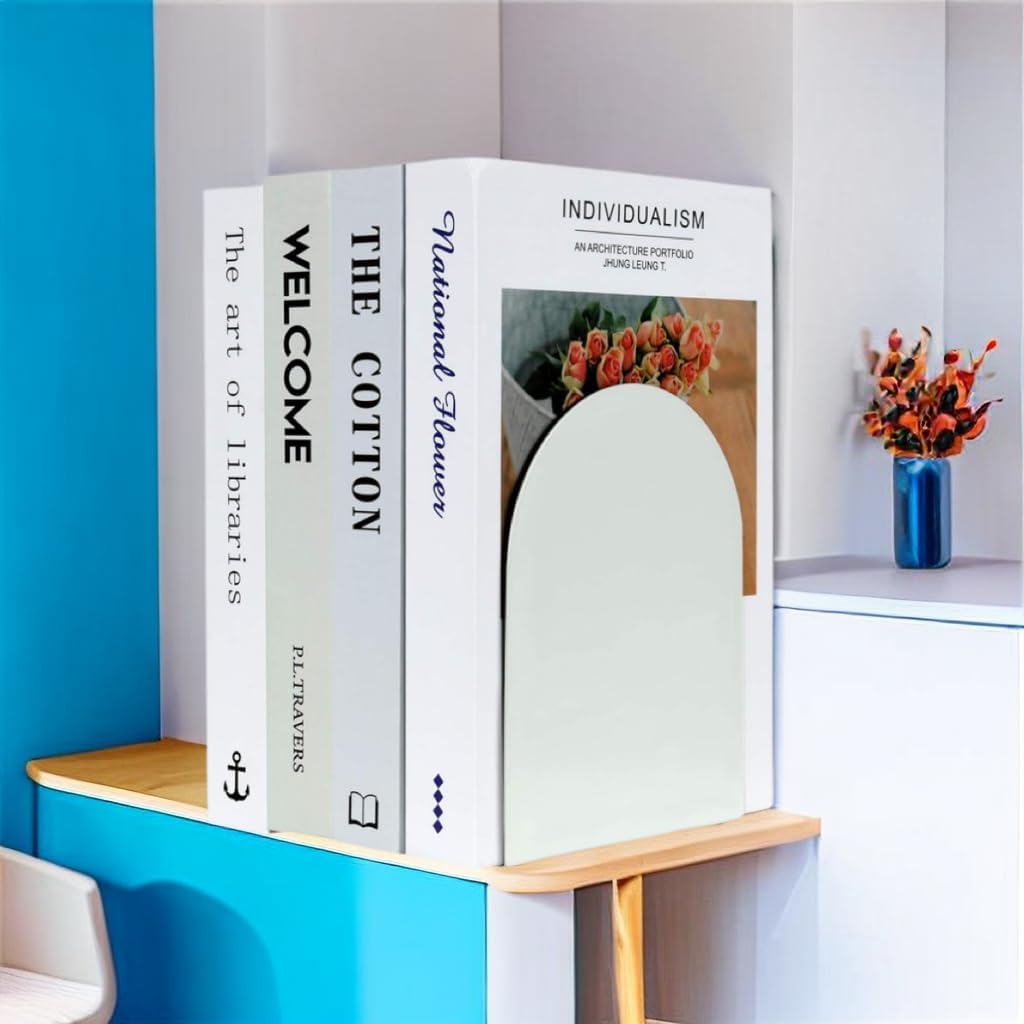 Lulonpon 16 pcs Book Ends, Black Bookends, Non-Skid Book End, Metal Bookends for School Library and Desktop Organizer, Acrylic Book Ends for Book Shelves