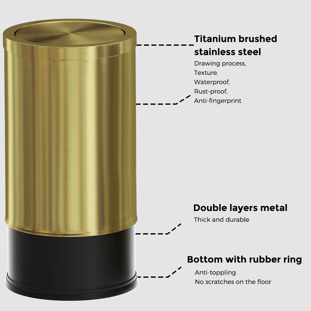 9L/2.4Gal Brushed Antique Brass Bathroom Trash Can