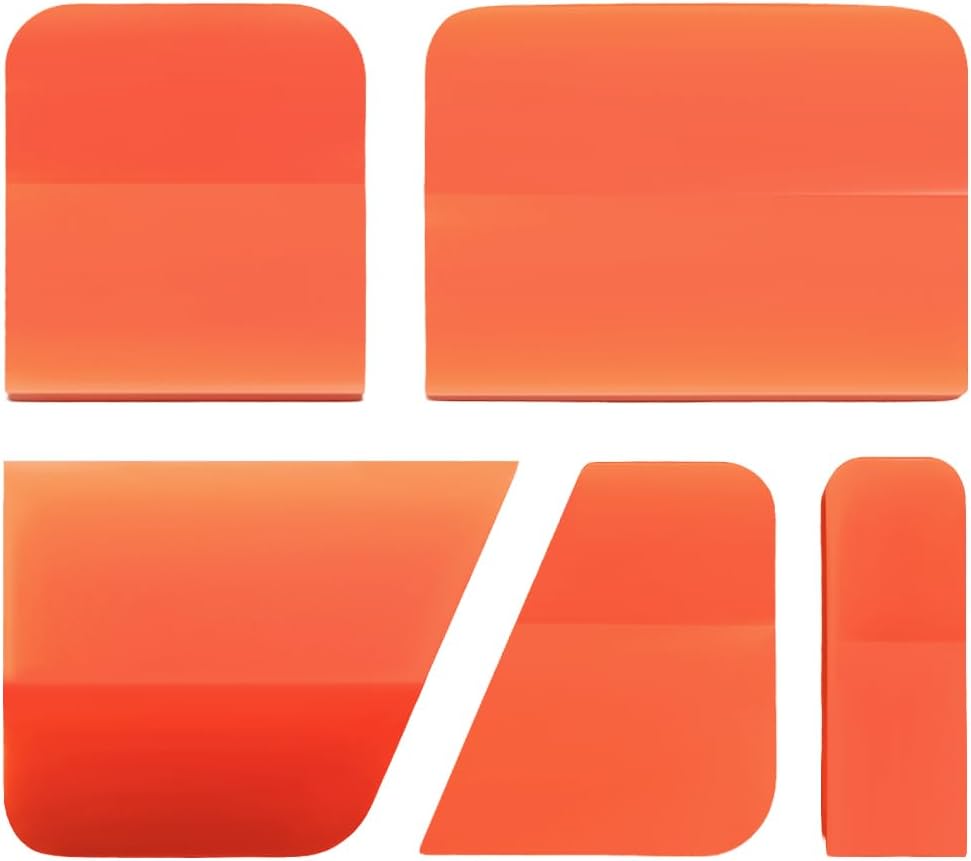 KVAEY 5 in 1 Rubber Squeegee Kit, Anti-Scratch Flexible Soft Matte TPU Coating Scraper Kit, Small Tint Squeegee Water Blade Scraper for Paint Protection Film Household Cleaning (Orange)