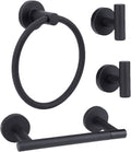 4-Piece Matte Black Bathroom Accessories Hardware Set,Include Double Post Pivoting Toilet Paper Holder,Towel Ring and 2 Towel Hooks