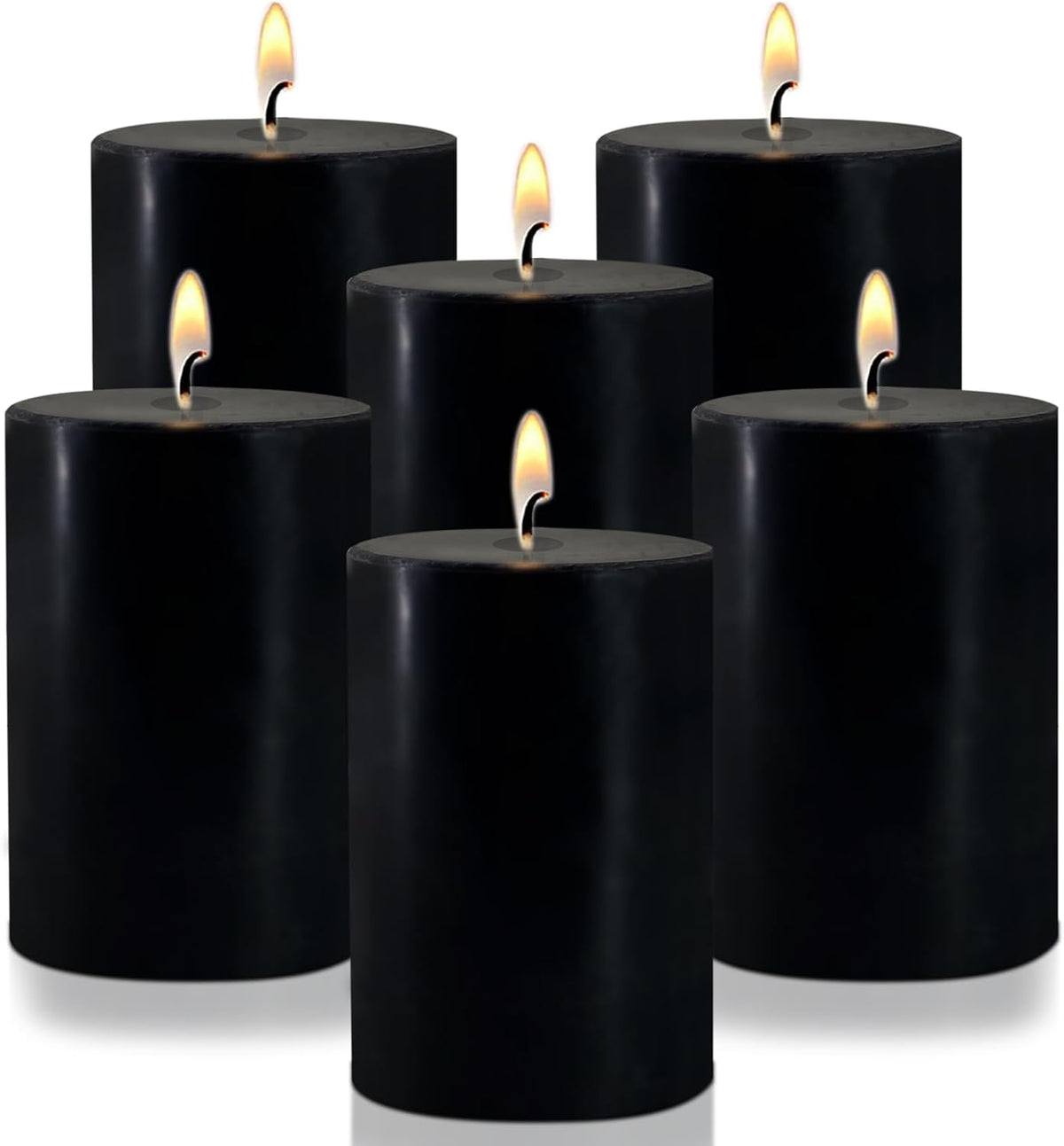 2.75x3.25 Inch Black Pillar Candles Set of 6 - Decorative Unscented, Long Burning Dripless Candle for Home Table Decor, Smokeless Large Pillar Candles for Wedding, Dinner, Halloween, Christmas Decor