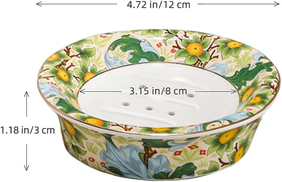 Floral Self Draining Soap Dish, Vintage Round Soap Tray(Style A)