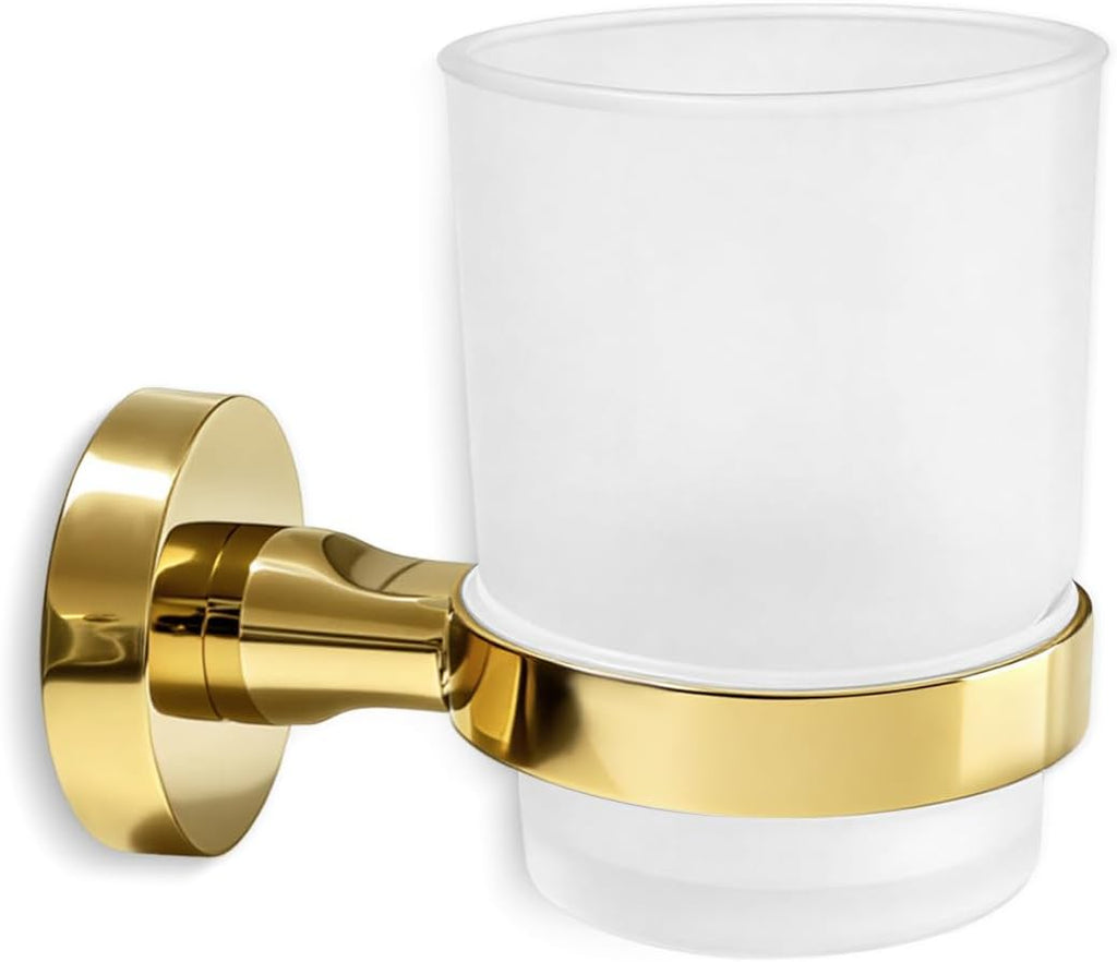 Toothbrush Holder with Frosted Glass Cup-Gold