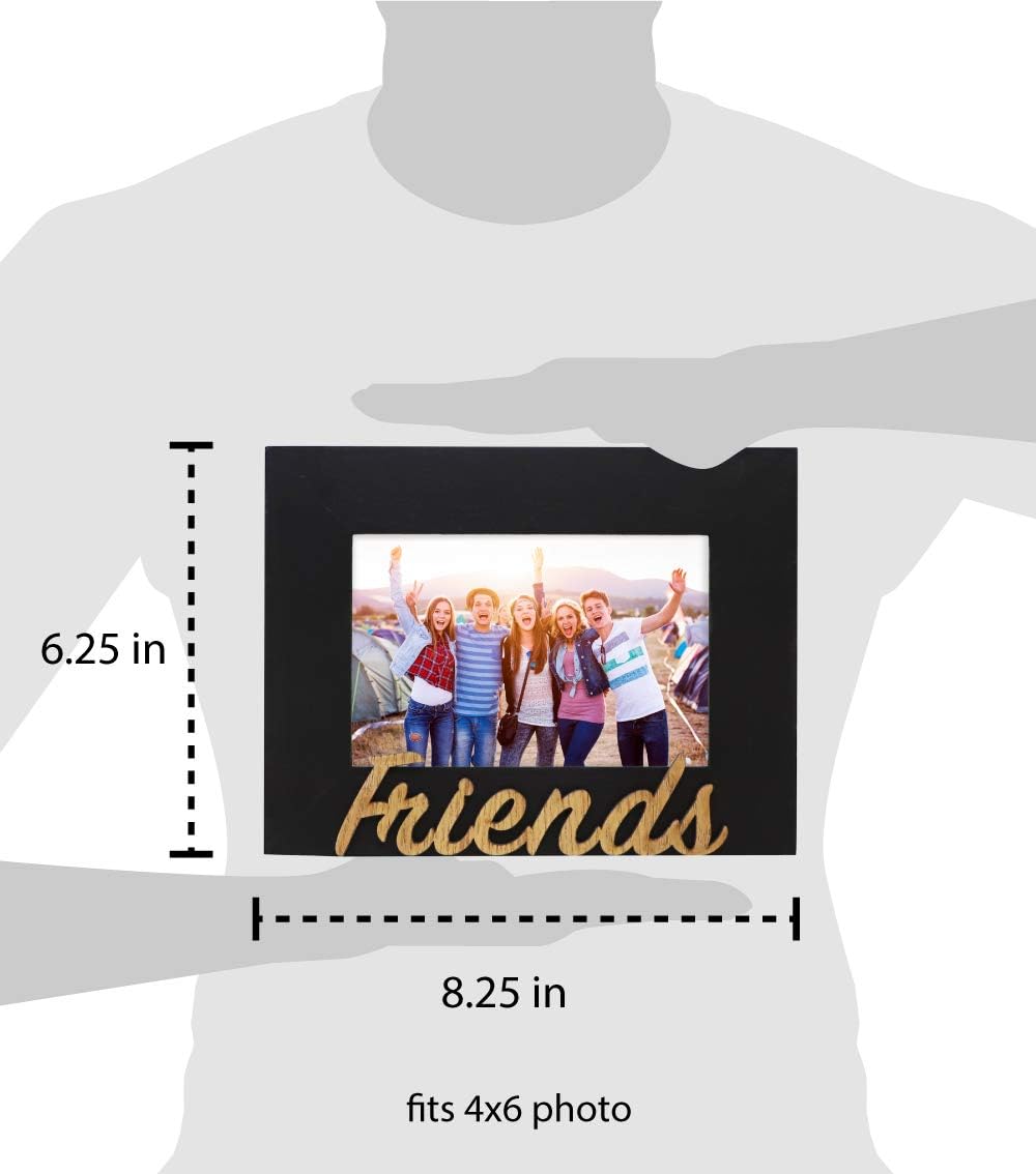 Isaac Jacobs Black Wood Sentiments “Friends” Picture Frame, 4x6 inch, Photo Gift for Friend, Display on Tabletop, Desk (Black, 4x6) (Pack of 2)