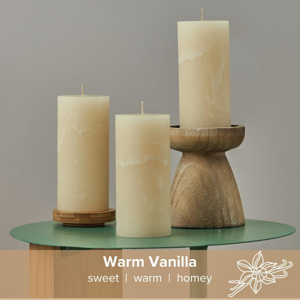 Ivory Vanilla Scented Pillar Candles, 3x4 Inch, Set of 3
