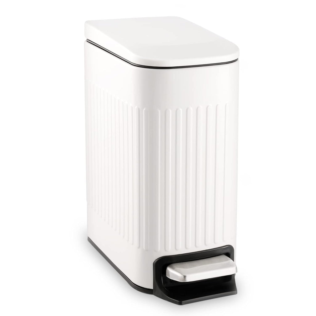 TrashAid Slim Bathroom Trash Can with Lid Soft Close & Pedal, 1.6Gal, White
