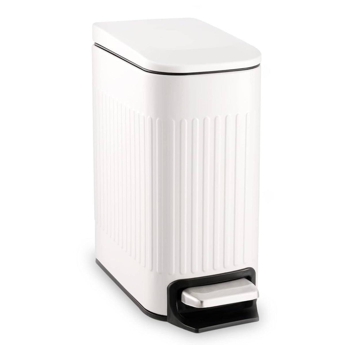 TrashAid Slim Bathroom Trash Can with Lid Soft Close & Pedal, 1.6Gal, White