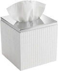 Estella White Square Resin Tissue Box Cover with Silver Top