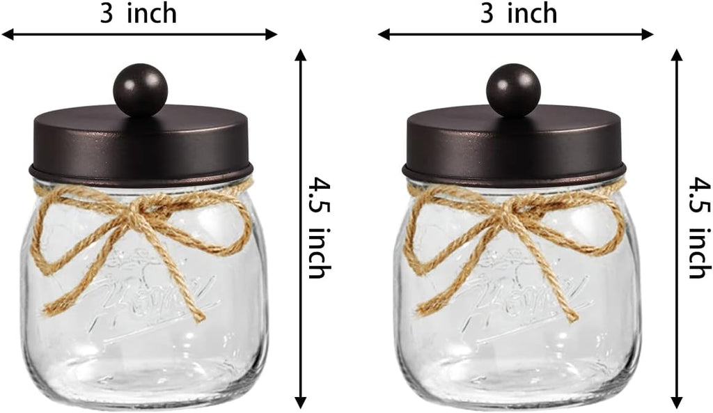 SheeChung 2 Pack Glass Mason Jar Qtip Holder,Bronze Stainless Steel Lids