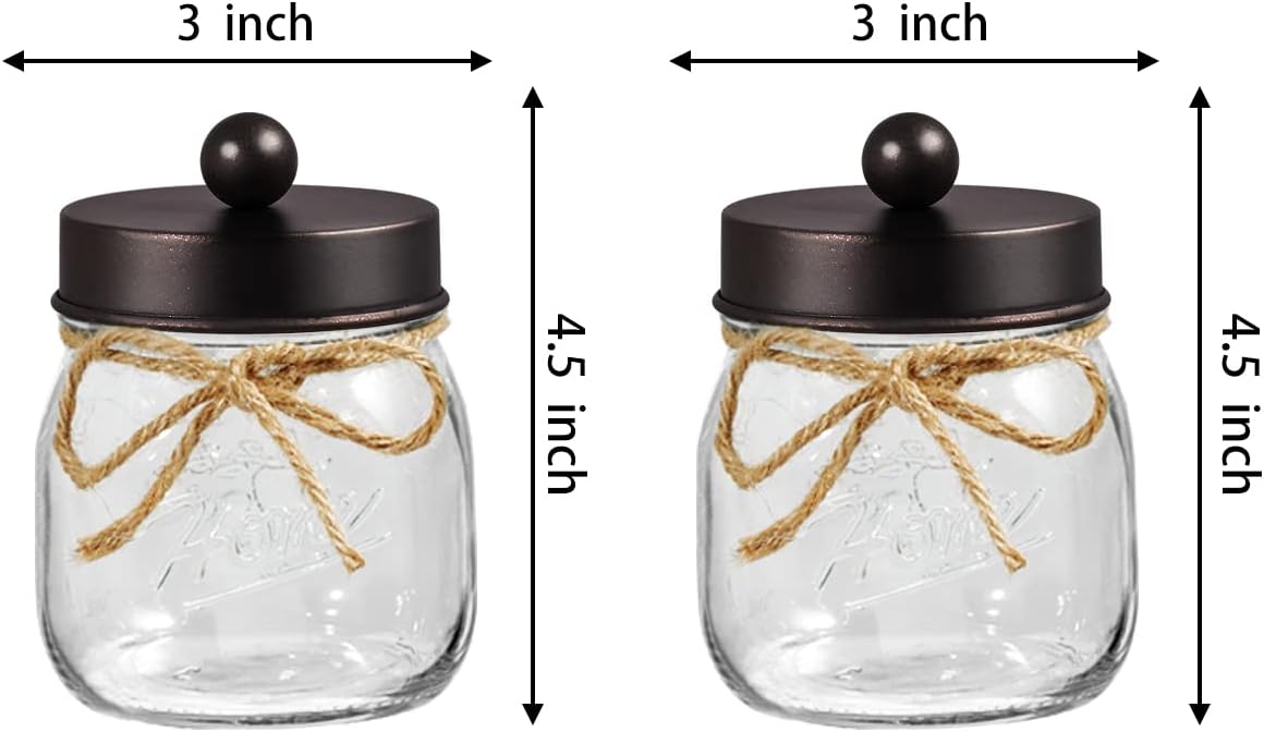 SheeChung 2 Pack Glass Mason Jar Qtip Holder,Bronze Stainless Steel Lids