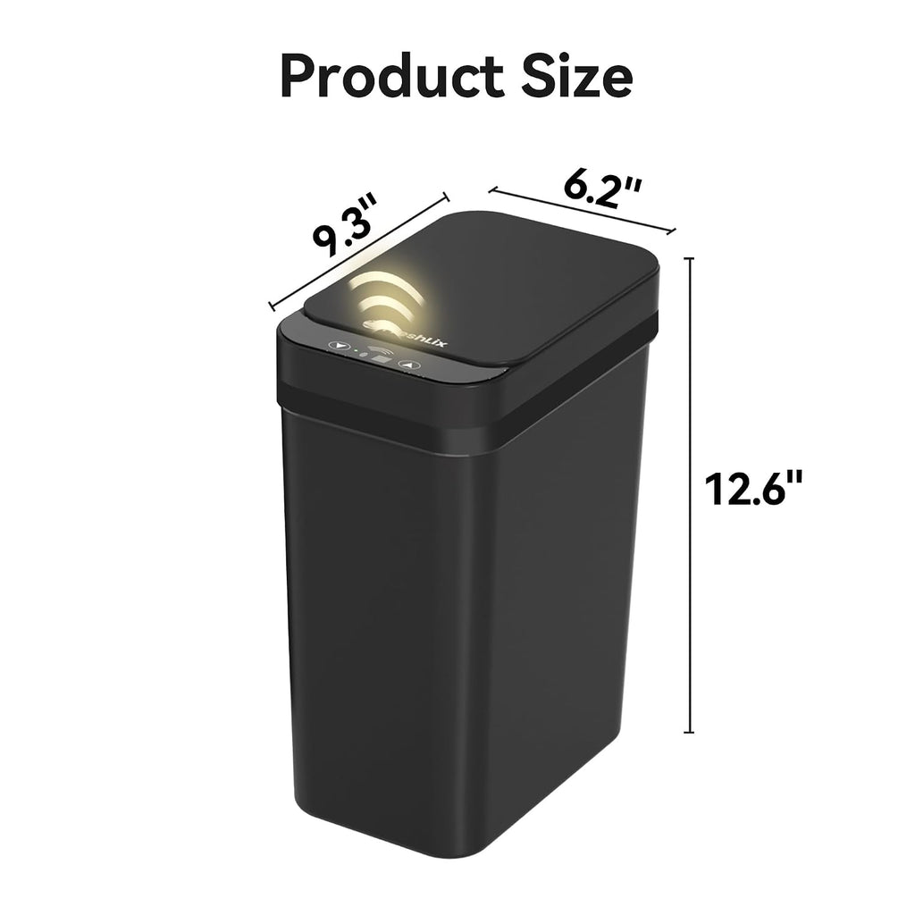 FRESHLIX 3 Pack Bathroom Trash Can 2.5 Gallon Small Touchless Automatic Motion Sensor Trash Cans Slim Waterproof Garbage Bin with Lid for Kitchen, Office, Bedroom Black