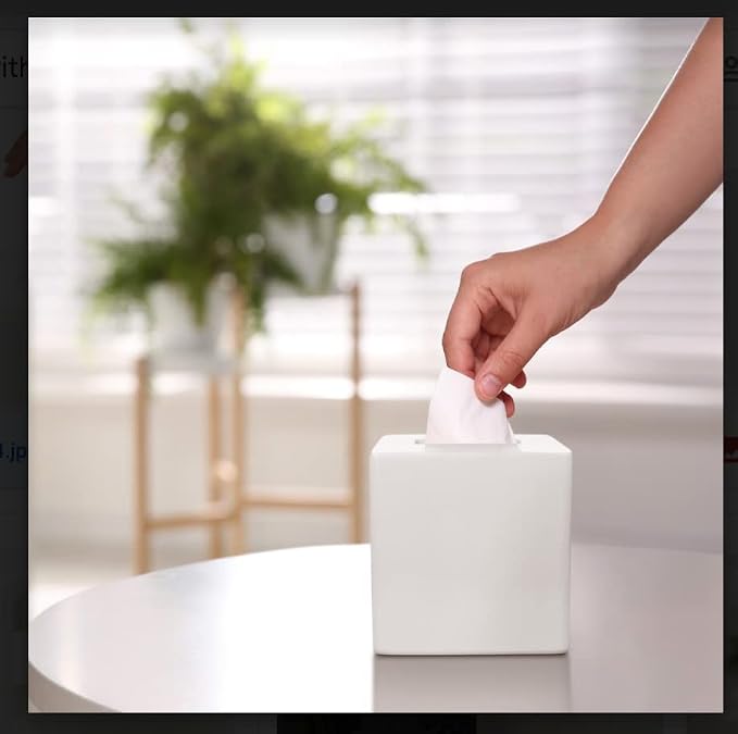 White Tissue Box Cover Square –Heavy Hand-Poured Resin Tissue Box Cover Holder –Home Decor Cube Square Tissue Box Holder with High Gloss Lacquer Finish – Stays Shiny & Won’t Move When Pulling Tissues