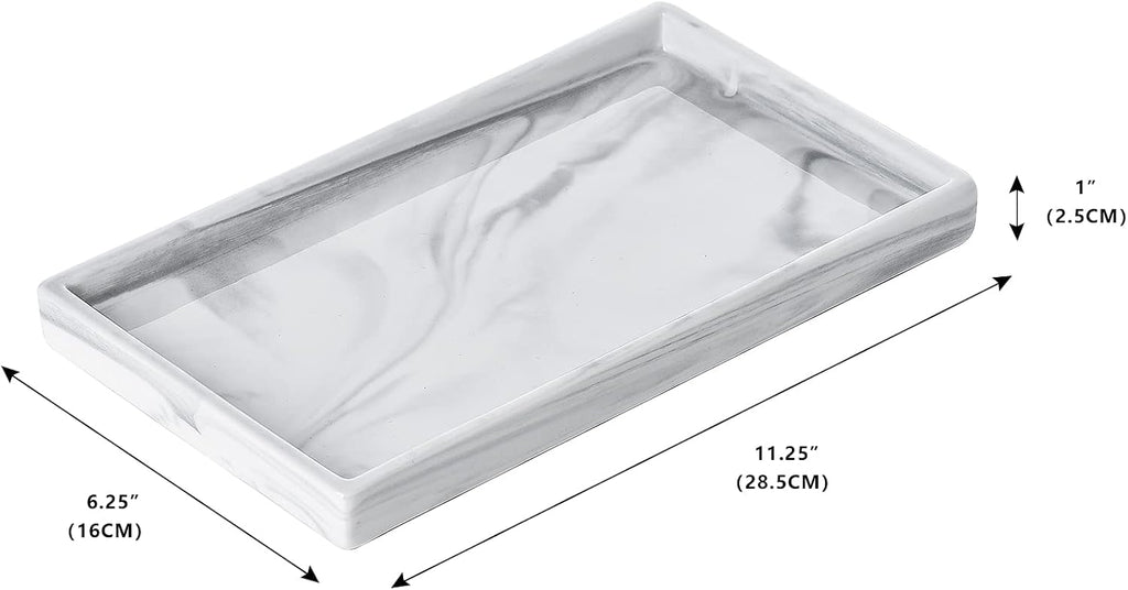 White Marble Tray Decorative Ceramic Rectangle Bathroom Tray Serving Tray
