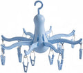 Foldable Clip and Drip Hanger/Hanging Drying Rack - 16 Clips Socks Drying Rack for Drying Underwear Clothes,Socks,Bras,Towel,Pants,Hat (Light Blue)