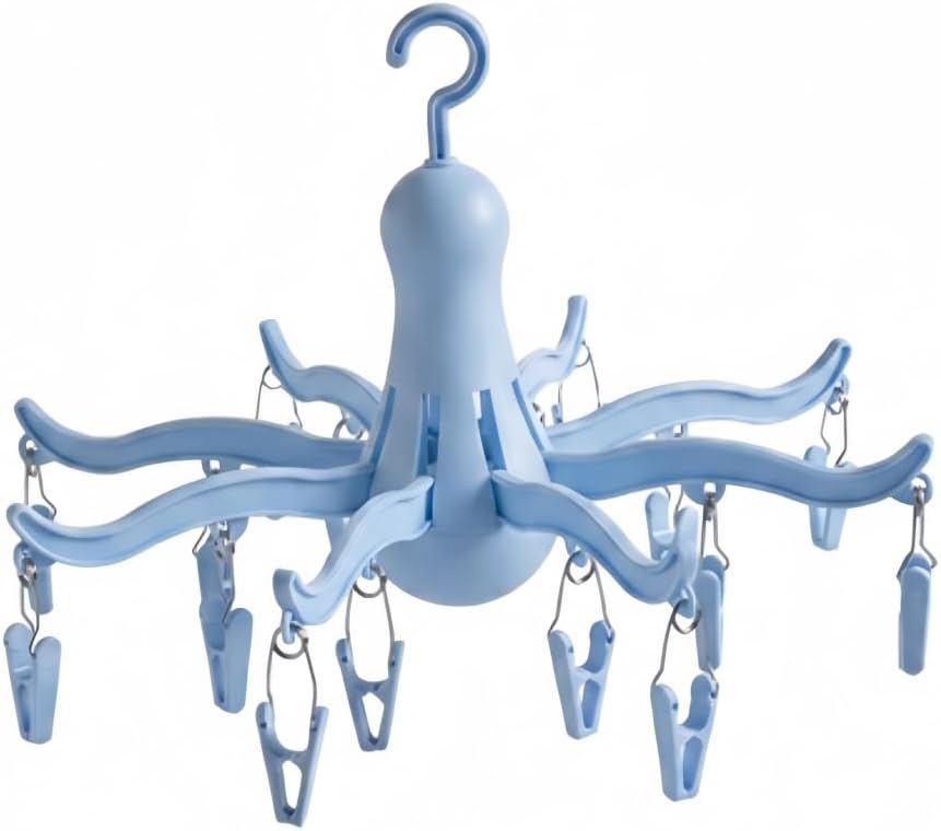 Foldable Clip and Drip Hanger/Hanging Drying Rack - 16 Clips Socks Drying Rack for Drying Underwear Clothes,Socks,Bras,Towel,Pants,Hat (Light Blue)