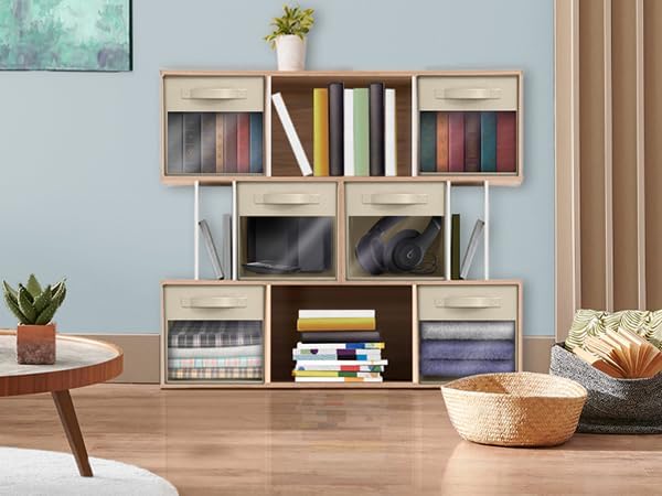 Sorbus Storage Cubes with Clear Window, 6 Pack (11 Inch, Beige)