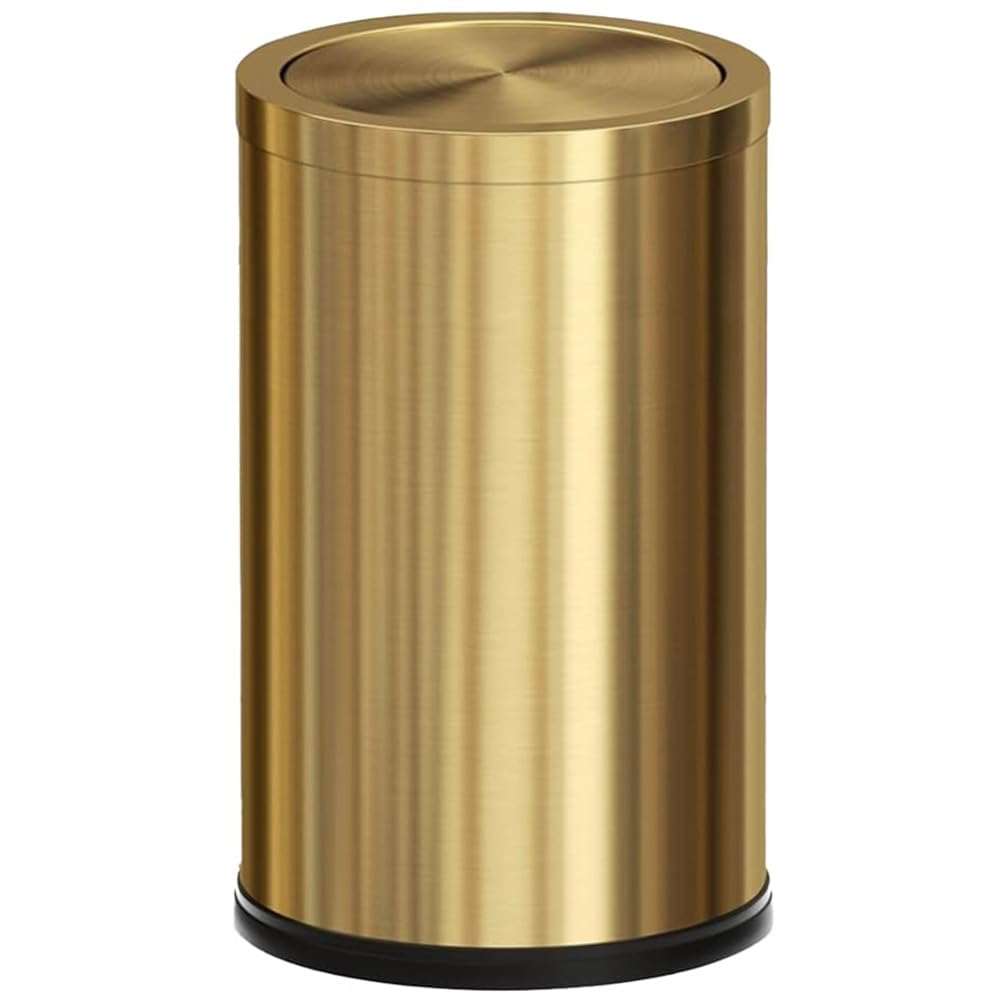 18L/4.7GAL Gold Bathroom Trash Can with Lid,Brass Garbage Can with Flipping Lid,Brushed Stainless Steel for Bedroom,Living Room,Office,Guest Room (4.7gal-Gold)
