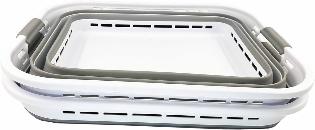 SAMMART 42L (11 Galloons) Collapsible Plastic Laundry Basket - Foldable Pop Up Storage Container/Organizer - Portable Washing Tub - Space Saving Hamper/Basket [BPA Free] (White/Grey (Set of 2))